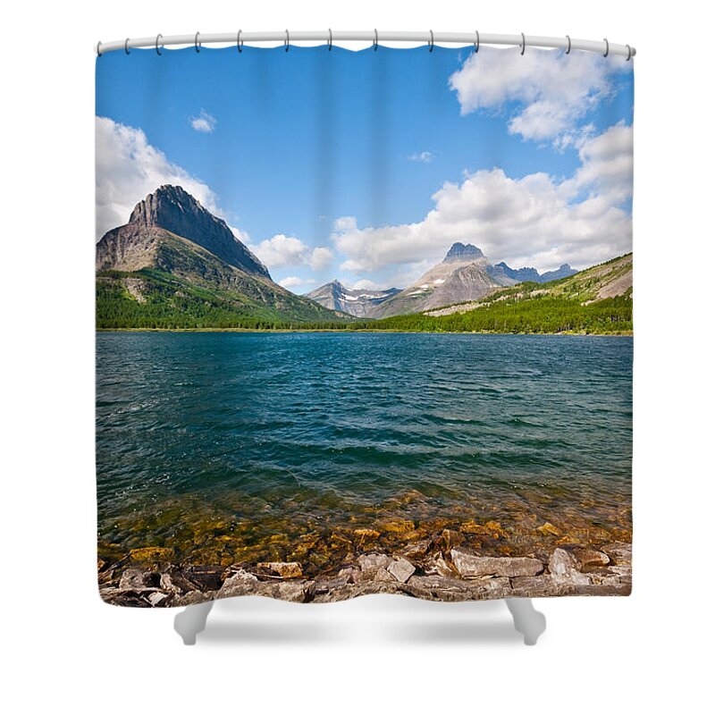Beauty In Nature Shower Curtain featuring the photograph Grinnell Point from Swiftcurrent Lake by Jeff Goulden