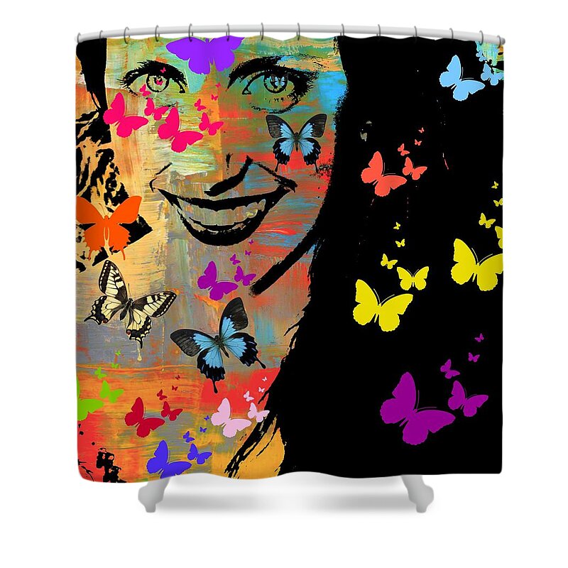 Girl Shower Curtain featuring the photograph Groovy Butterfly Gal by Kathy Barney