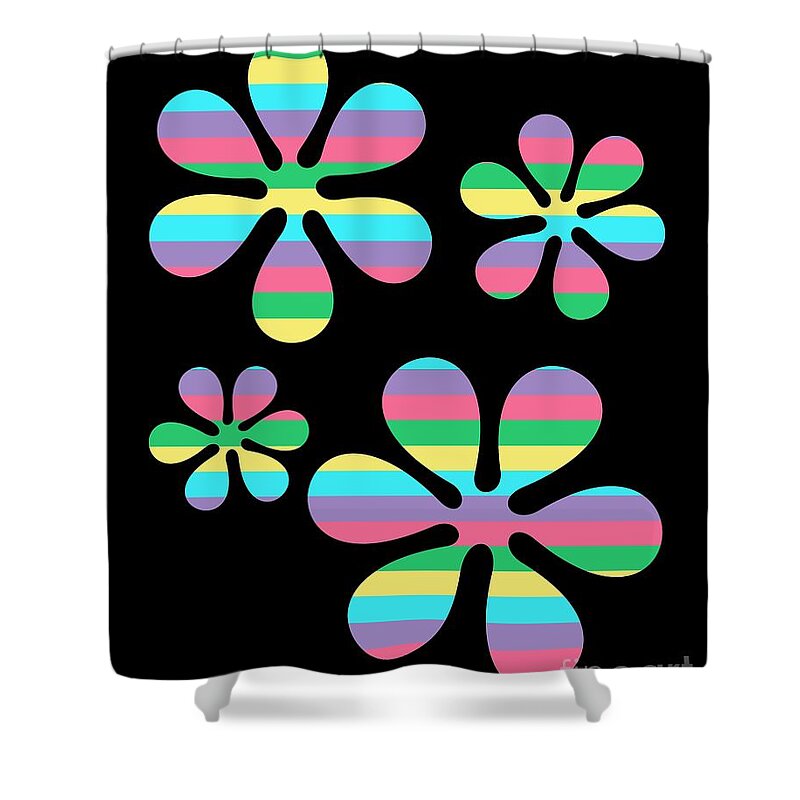 70s Shower Curtain featuring the digital art Groovy Flowers 4 by Donna Mibus