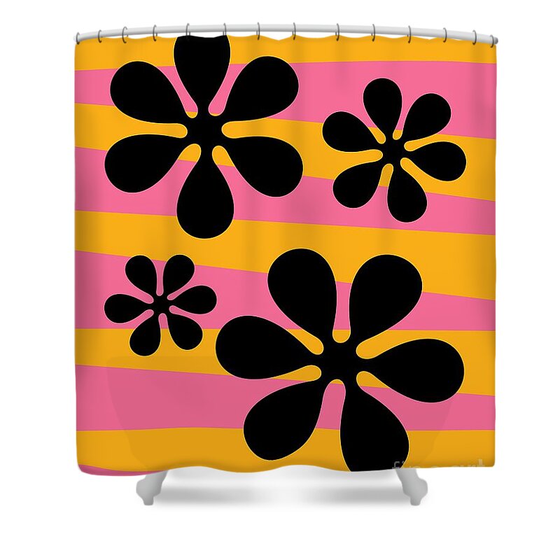 70s Shower Curtain featuring the digital art Groovy Flowers I by Donna Mibus