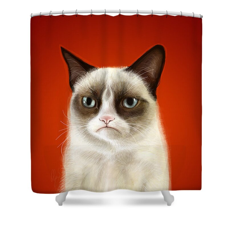 Grumpy Shower Curtain featuring the digital art Grumpy Cat by Olga Shvartsur