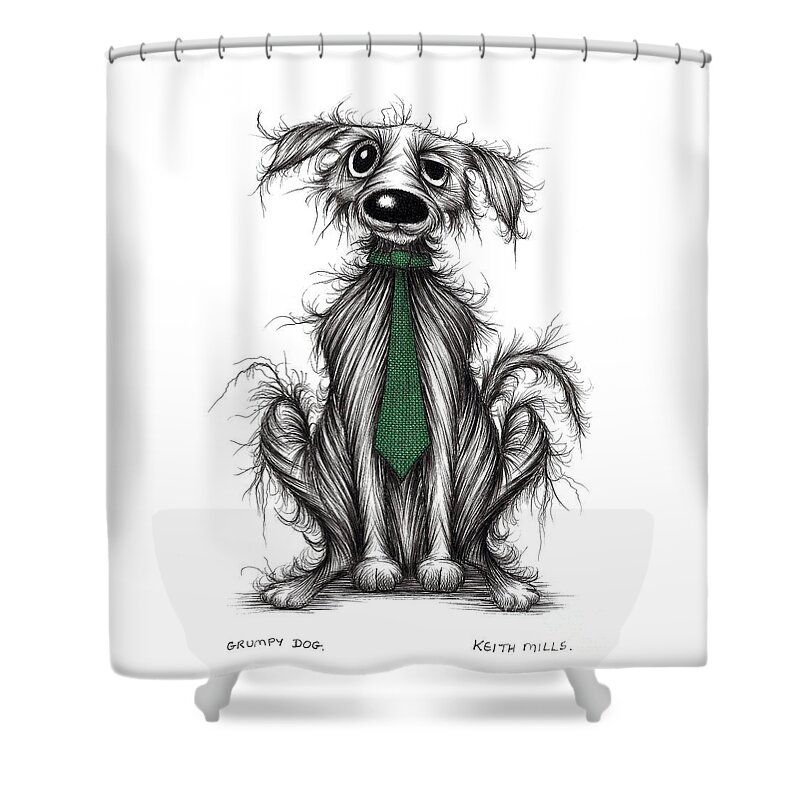Shabby Dog Shower Curtain featuring the drawing Grumpy dog by Keith Mills