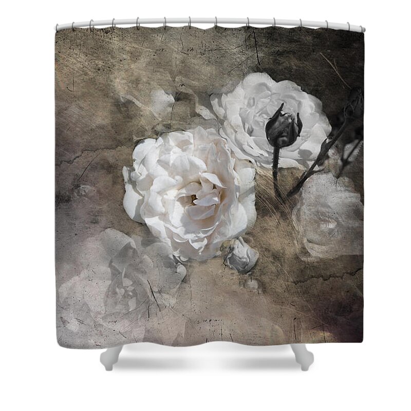 Flower Shower Curtain featuring the photograph Grunge White Rose by Evie Carrier