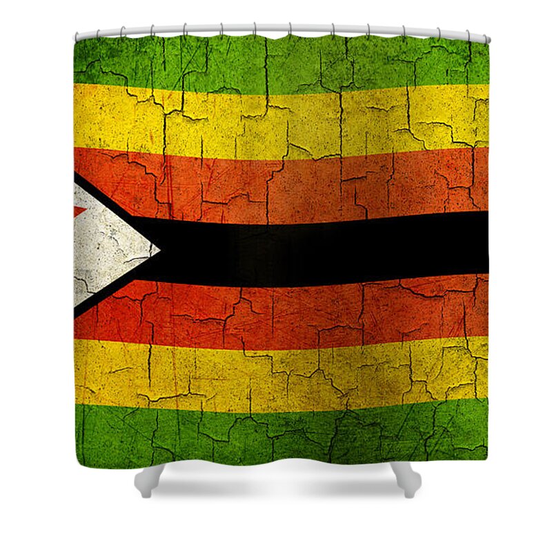 Aged Shower Curtain featuring the digital art Grunge Zimbabwe flag by Steve Ball