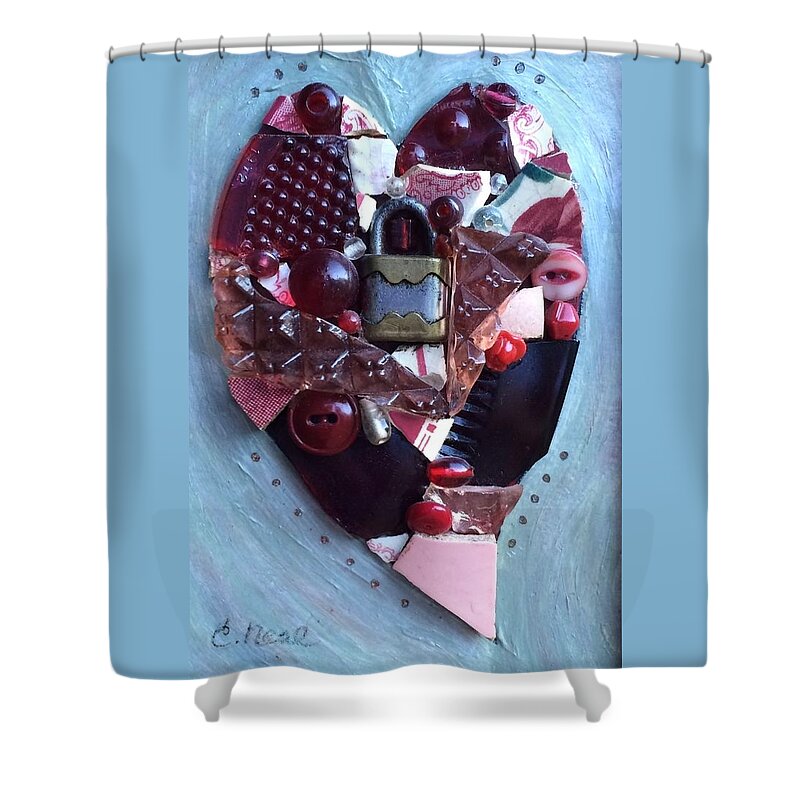 Heart Shower Curtain featuring the mixed media Guard Your Heart by Carol Neal