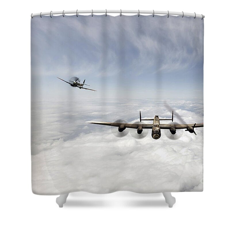 Avro Lancaster Bomber Shower Curtain featuring the digital art Guiding Home by Airpower Art