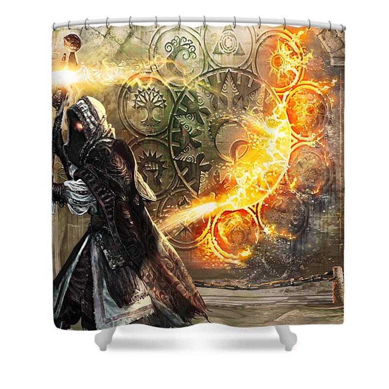 Magic The Gathering Shower Curtain featuring the digital art Guildscorn Ward by Ryan Barger