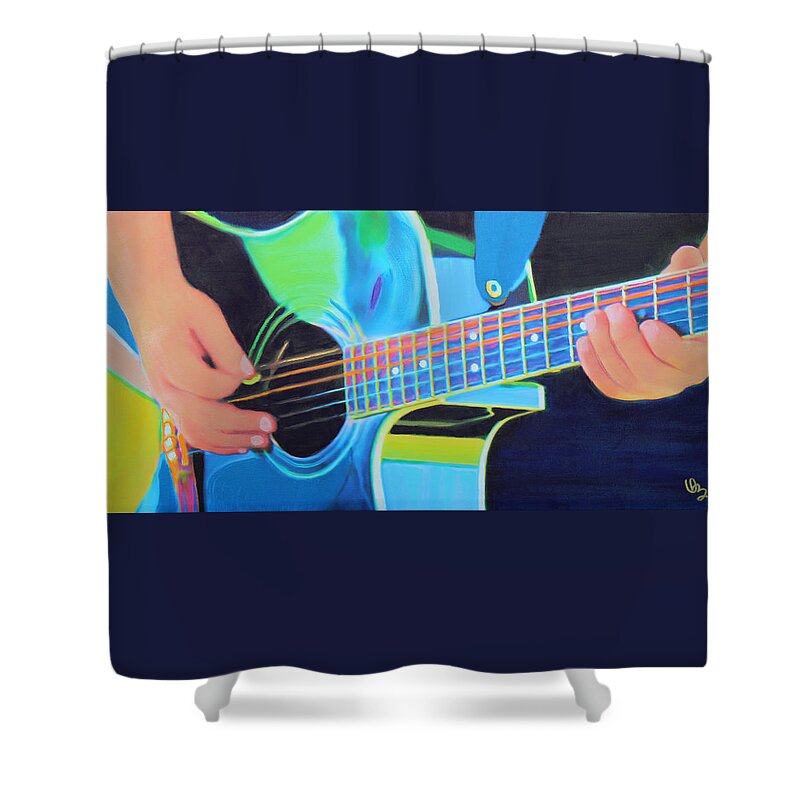 Guitar Shower Curtain featuring the painting Guitar Man by Deborah Boyd