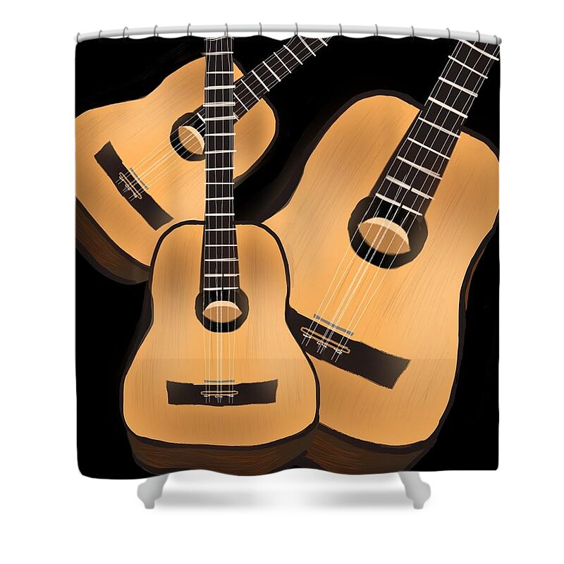 Music Shower Curtain featuring the digital art Guitars galore by Christine Fournier