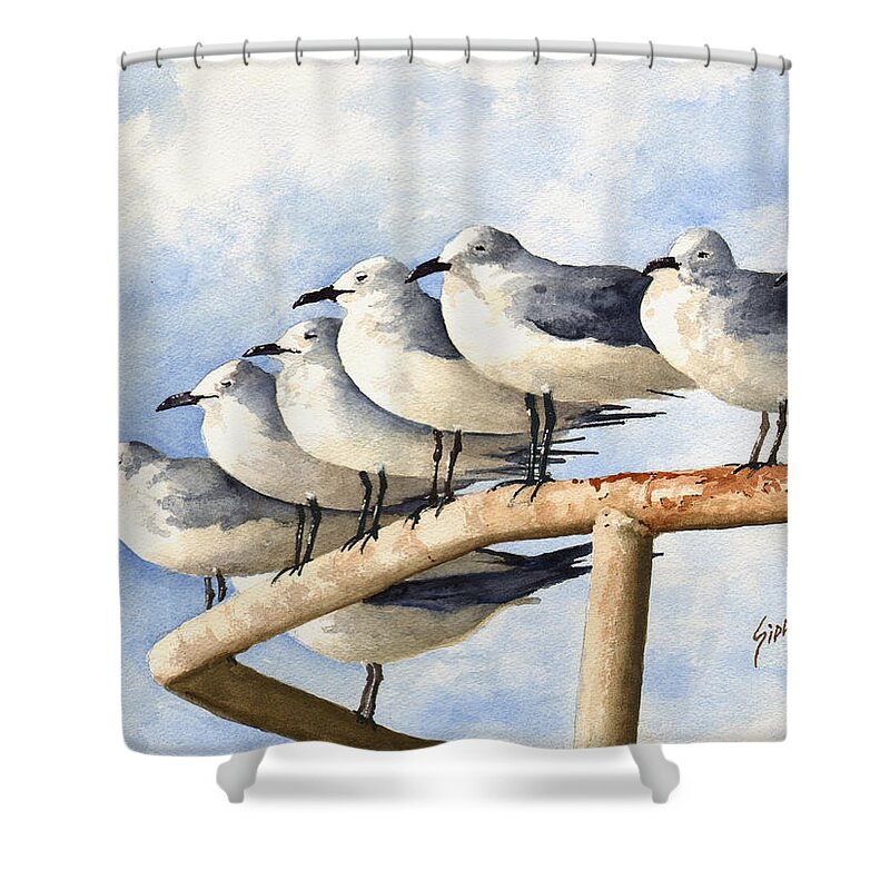 Bird Shower Curtain featuring the painting Gulls by Sam Sidders