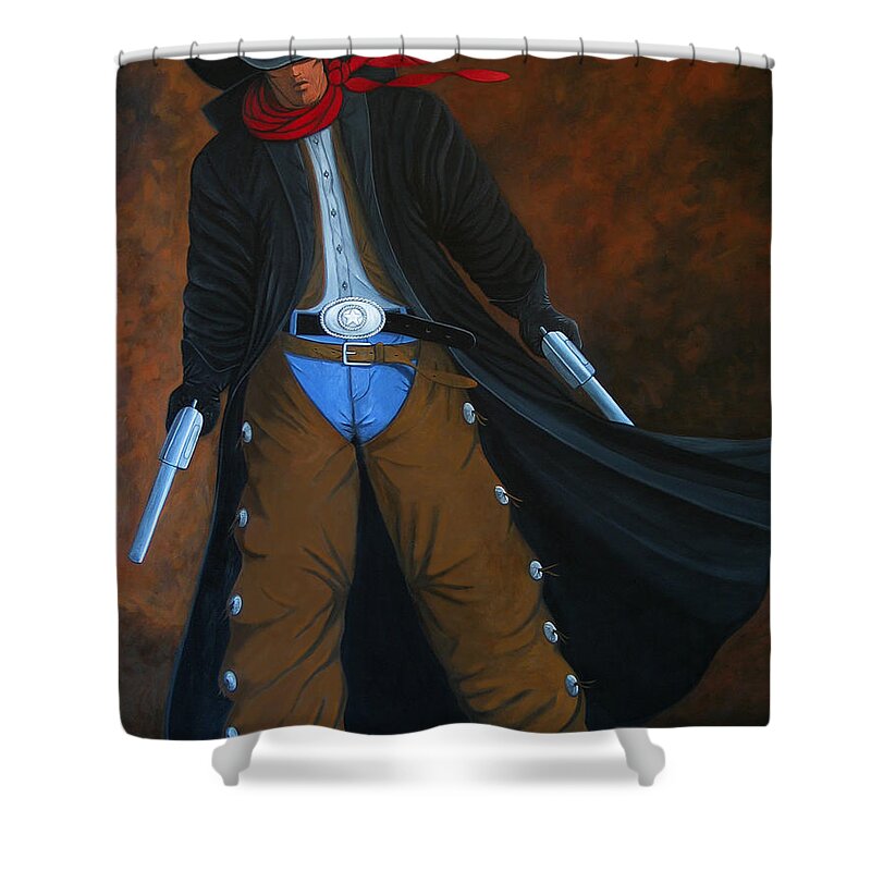 Cowboy Shower Curtain featuring the painting Gunner by Lance Headlee
