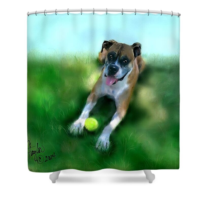 Dogs Shower Curtain featuring the painting Gus the Rescue Dog by Colleen Taylor