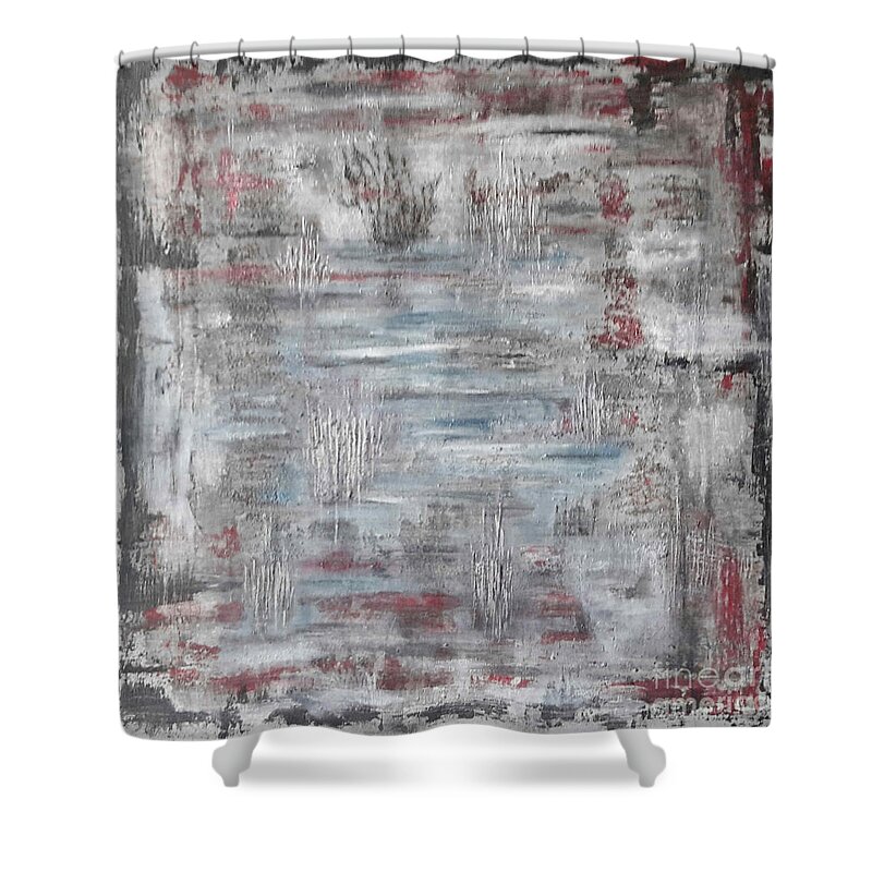 Abstract Painting Strcutured Mix Shower Curtain featuring the painting H2 - platzhirsch tres by KUNST MIT HERZ Art with heart