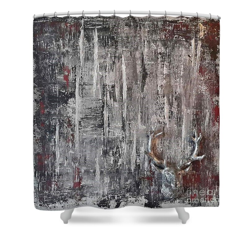 Abstract Painting Strcutured Mix Shower Curtain featuring the painting H3 - platzhirsch by KUNST MIT HERZ Art with heart