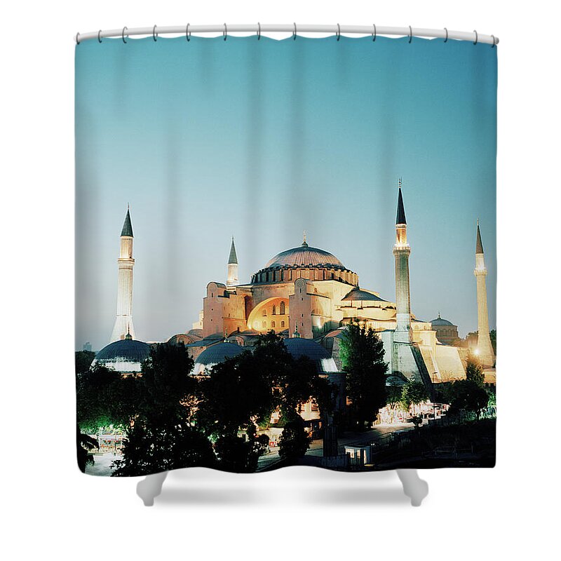 Istanbul Shower Curtain featuring the photograph Hagia Sophia Mosque At Dusk by Gary Yeowell