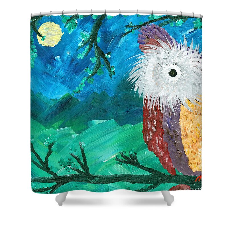 Owls Shower Curtain featuring the painting Half-a-Hoot 01 by MiMi Stirn