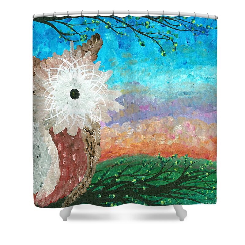 Owls Shower Curtain featuring the painting Half-a-Hoot 02 by MiMi Stirn