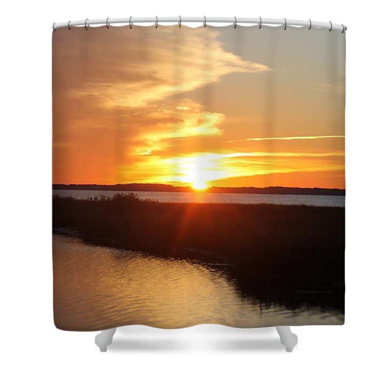 Sun Shower Curtain featuring the photograph Half Sun Horizon by Robert Banach