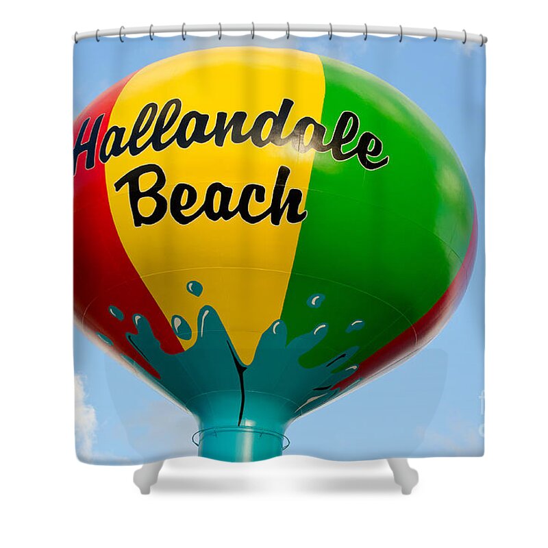 Hallandale Shower Curtain featuring the photograph Hallendale Beach Water Tower by Les Palenik