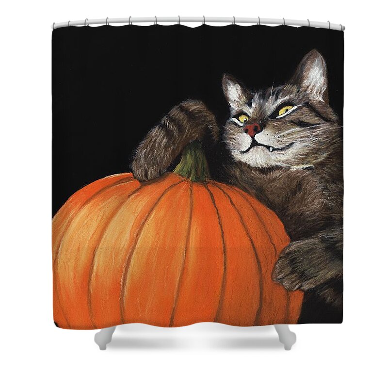 Cat Shower Curtain featuring the painting Halloween Cat by Anastasiya Malakhova
