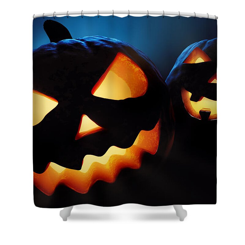 Halloween Shower Curtain featuring the photograph Halloween pumpkins closeup - jack o'lantern by Johan Swanepoel
