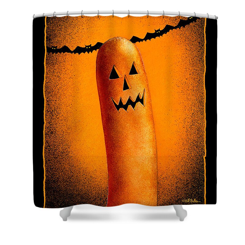 Will Bullas Shower Curtain featuring the painting Halloweenie... by Will Bullas