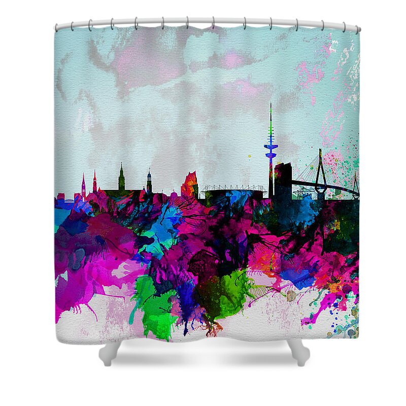Hamburg Shower Curtain featuring the painting Hamburg Watercolor Skyline by Naxart Studio