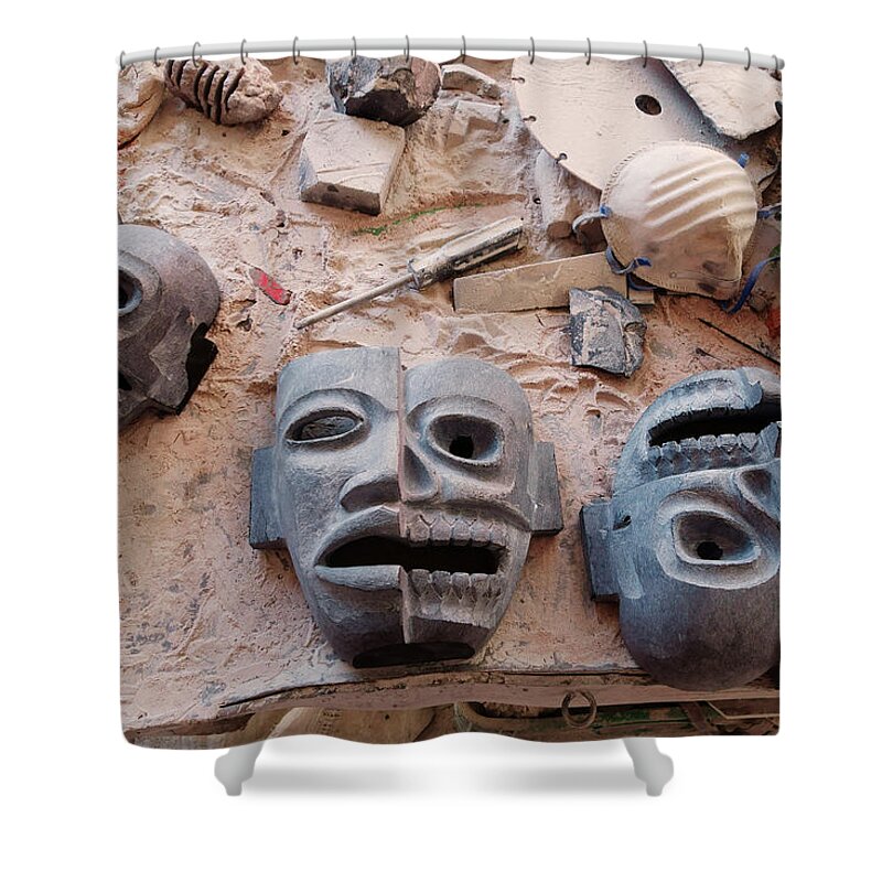 Latin America Shower Curtain featuring the photograph Hand Carved Masks by Russell Monk