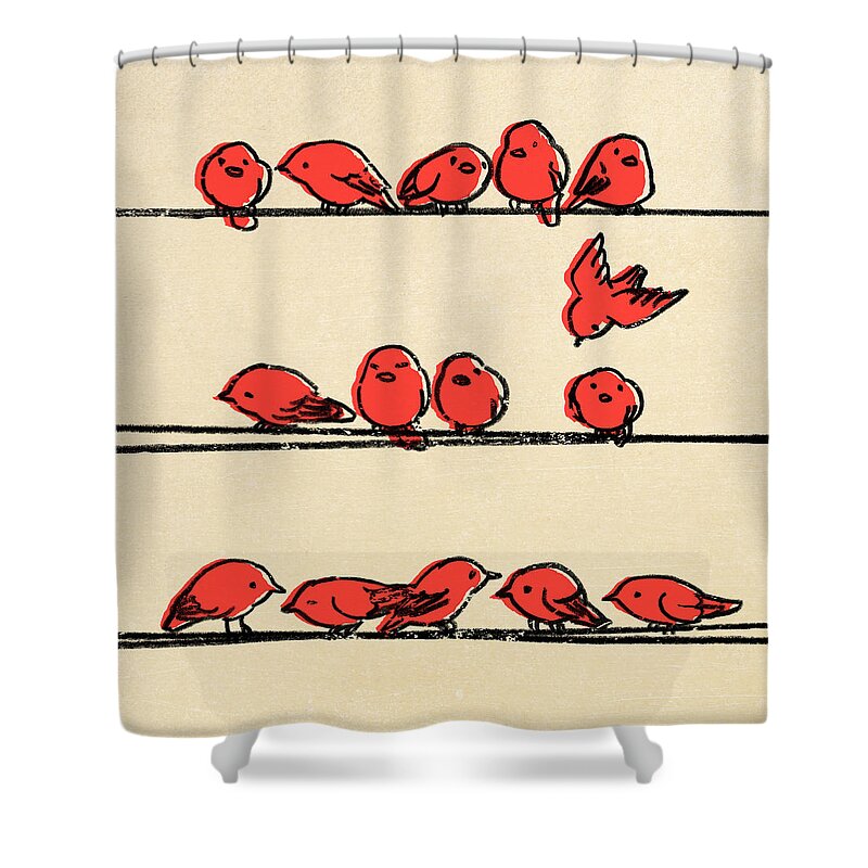 Birds Shower Curtain featuring the drawing Hanging Out by Eric Fan