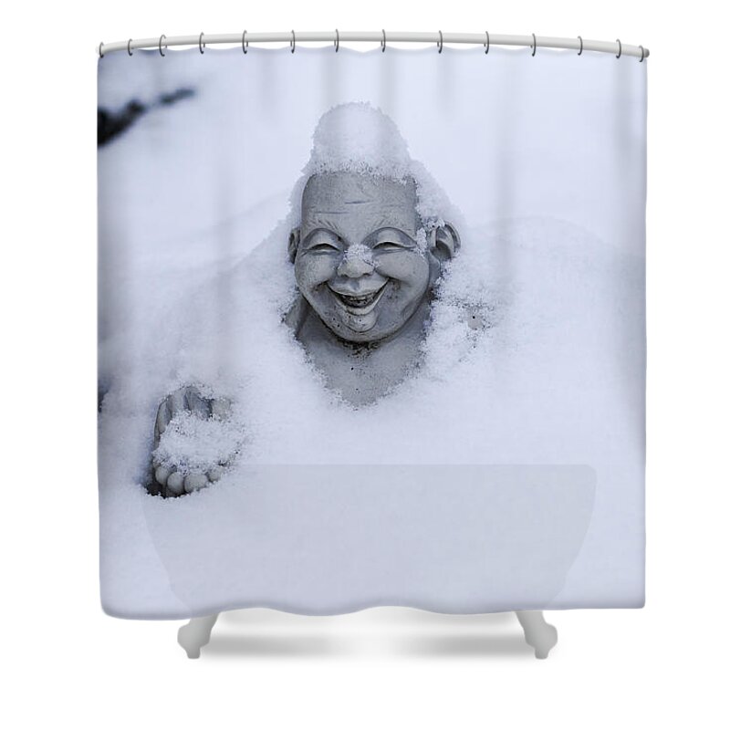 Buddha Shower Curtain featuring the photograph Happy Buddha in Snow by Steven Ralser