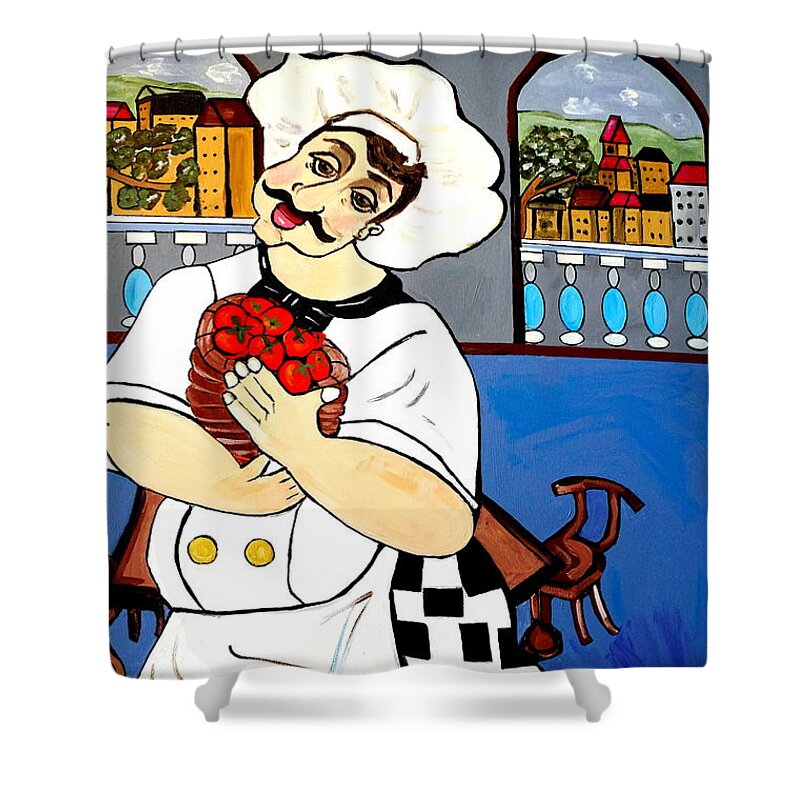 Happy Chef Shower Curtain featuring the painting Chef Happy Chef by Nora Shepley