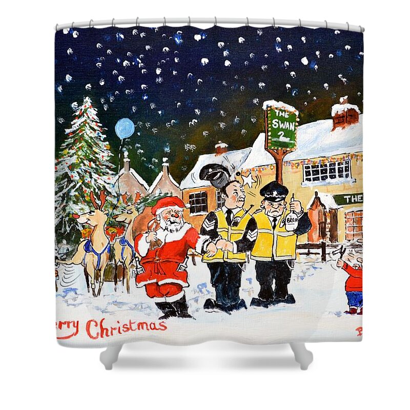 Christmas Card Shower Curtain featuring the painting Happy Christmas by Barry BLAKE