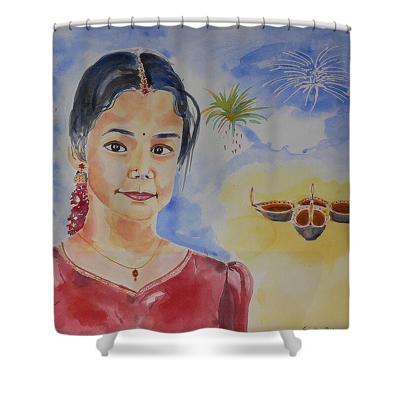 India Shower Curtain featuring the painting Happy Diwali by Geeta Yerra