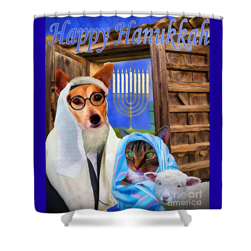 Canine Thanksgiving Shower Curtain featuring the digital art Happy Hanukkah - 2 by Kathy Tarochione