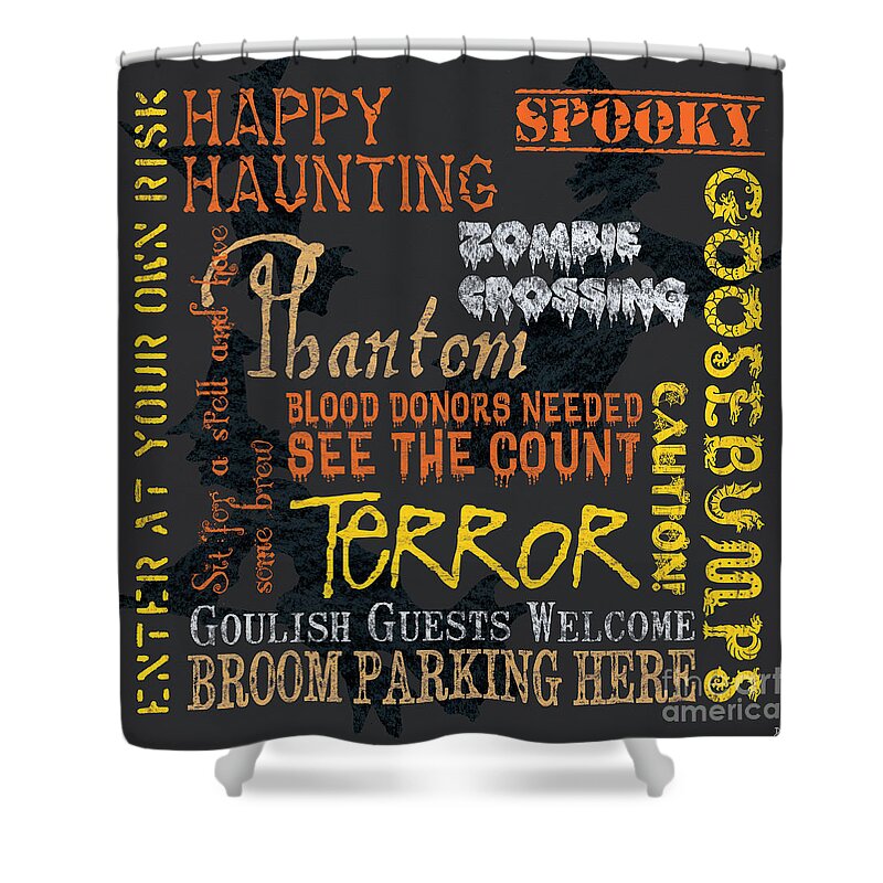 Halloween Shower Curtain featuring the painting Happy Haunting by Debbie DeWitt