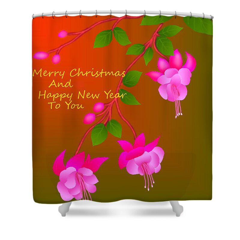 New Year Greeting Card Shower Curtain featuring the digital art Happy Holidays by Latha Gokuldas Panicker