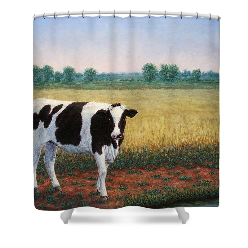 Happy Shower Curtain featuring the painting Happy Holstein by James W Johnson