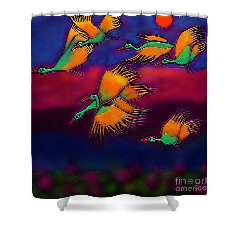 Birds Painting Shower Curtain featuring the digital art Happy Journey by Latha Gokuldas Panicker