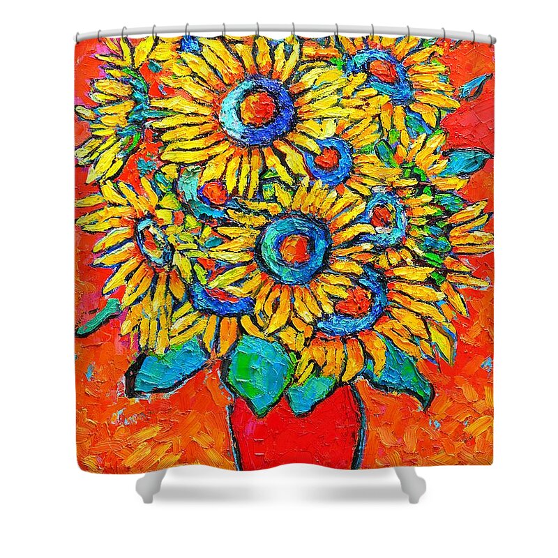 Sunflowers Shower Curtain featuring the painting Happy Sunflowers by Ana Maria Edulescu