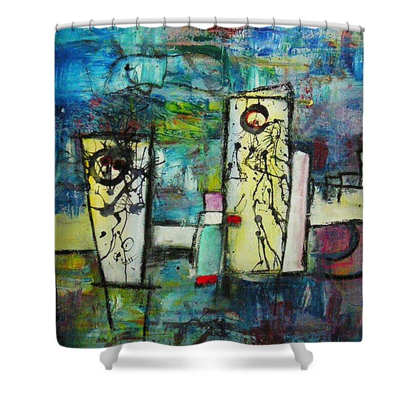 Abstract Shower Curtain featuring the painting Happy Time by Jeff Barrett