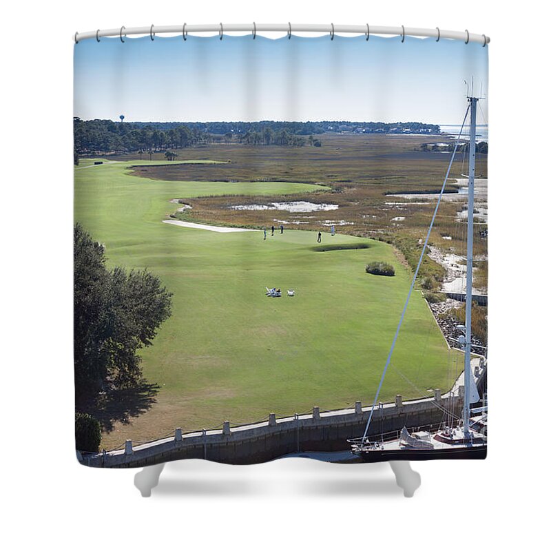 South Carolina Shower Curtain featuring the photograph Harbourtown Golf Course 18th Hole by Thomas Marchessault