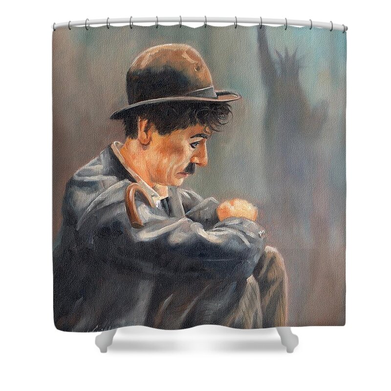Charlie Shower Curtain featuring the painting Hard Times by David Stribbling