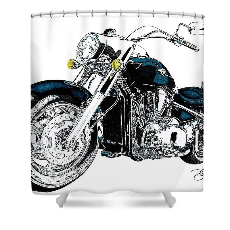 Harley Shower Curtain featuring the drawing Harley Davidson by Bill Richards