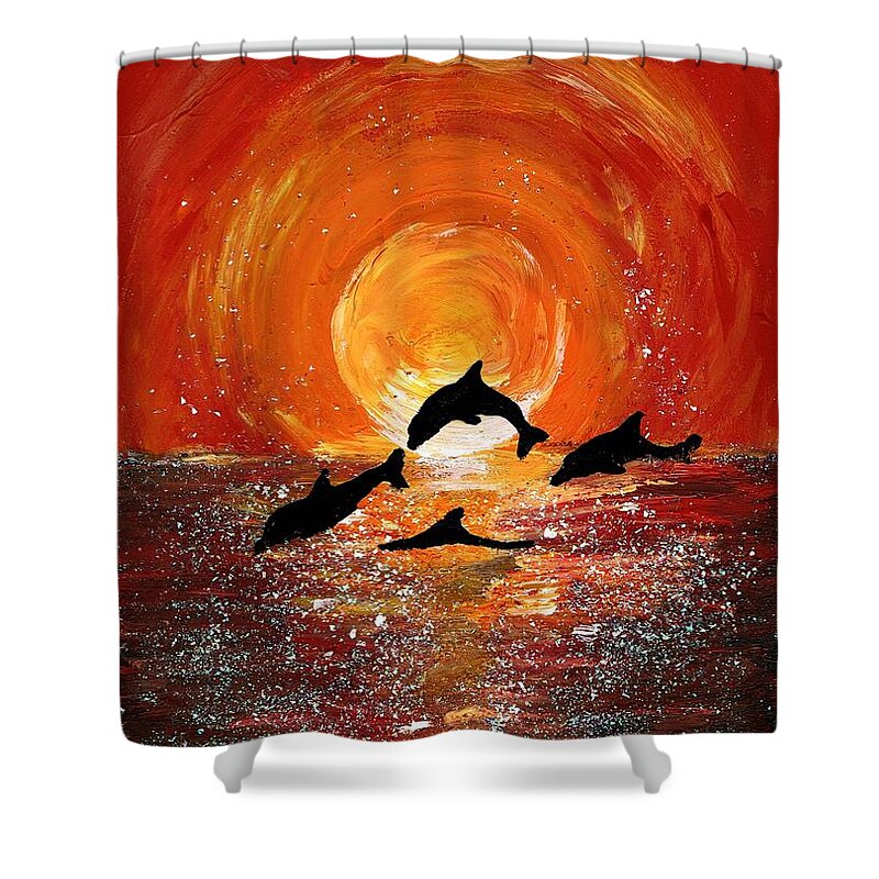 Dolphin Shower Curtain featuring the painting Harmony by Karen Jane Jones