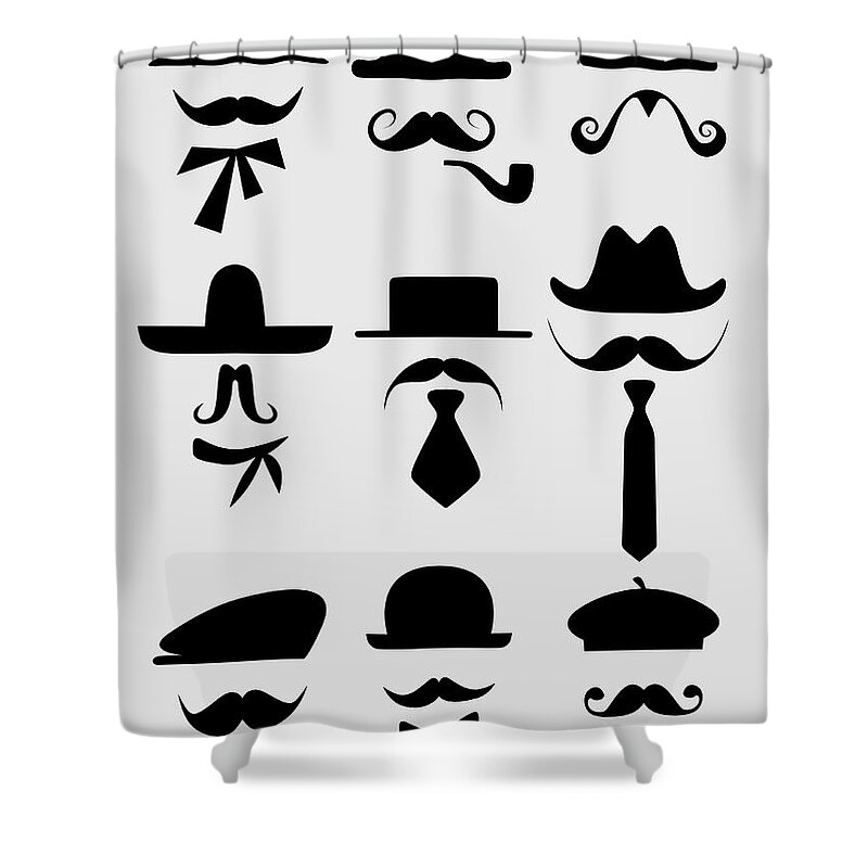 Motivational Shower Curtain featuring the digital art Hats and Mustaches Poster 1 by Naxart Studio