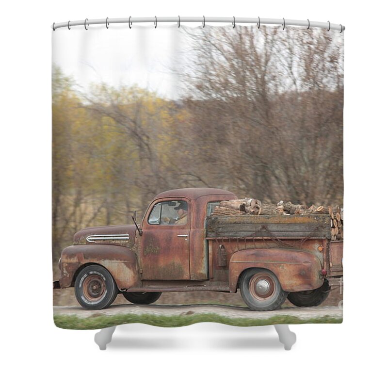 Old Truck Shower Curtain featuring the photograph Hauling Wood by Kathryn Cornett