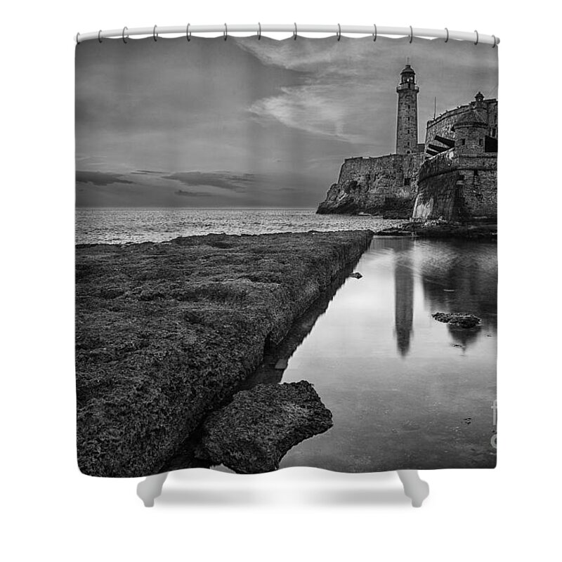 Cuba Shower Curtain featuring the photograph Havana sunset black and white by Jose Rey