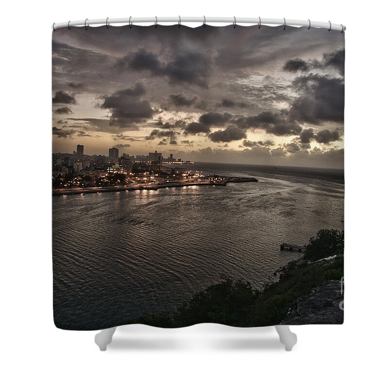 Havana Bay Shower Curtain featuring the photograph Havana Sunset by Jose Rey