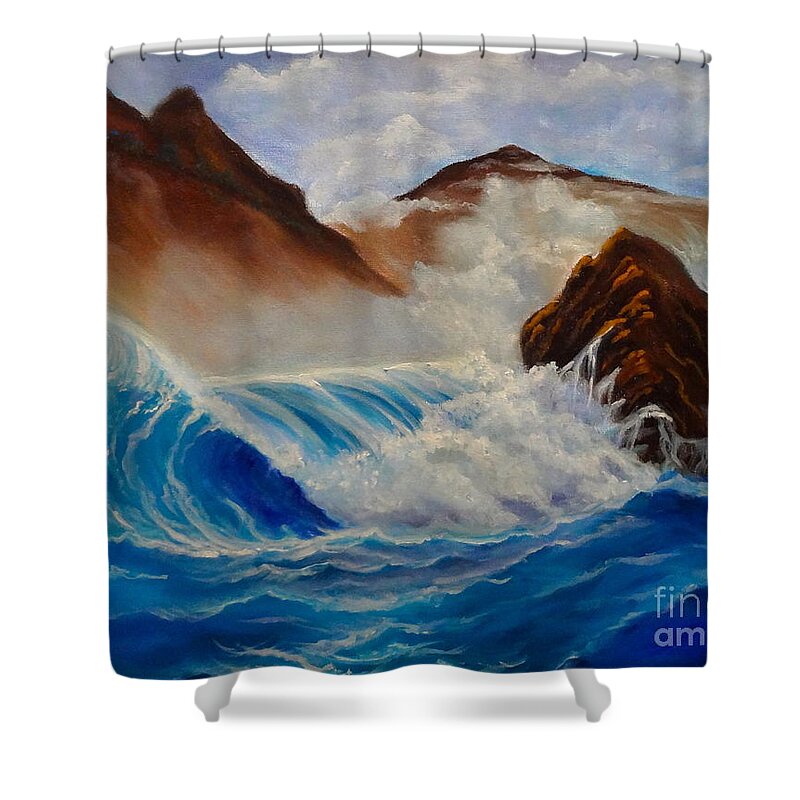 Hawaii Shower Curtain featuring the painting Hawaii on the Rocks by Jenny Lee