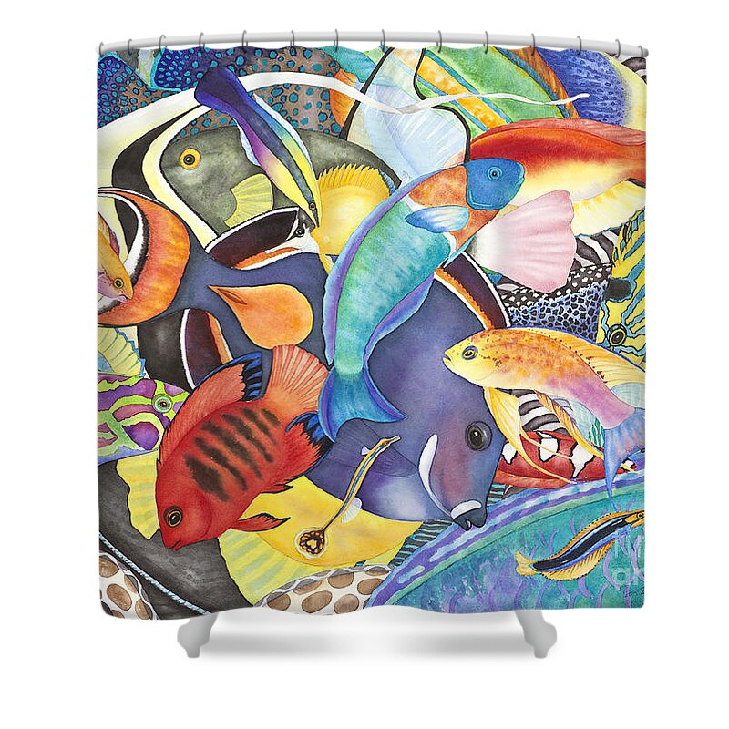 Animals Shower Curtain featuring the painting Hawaiian Fishes All the Way Down by Lucy Arnold